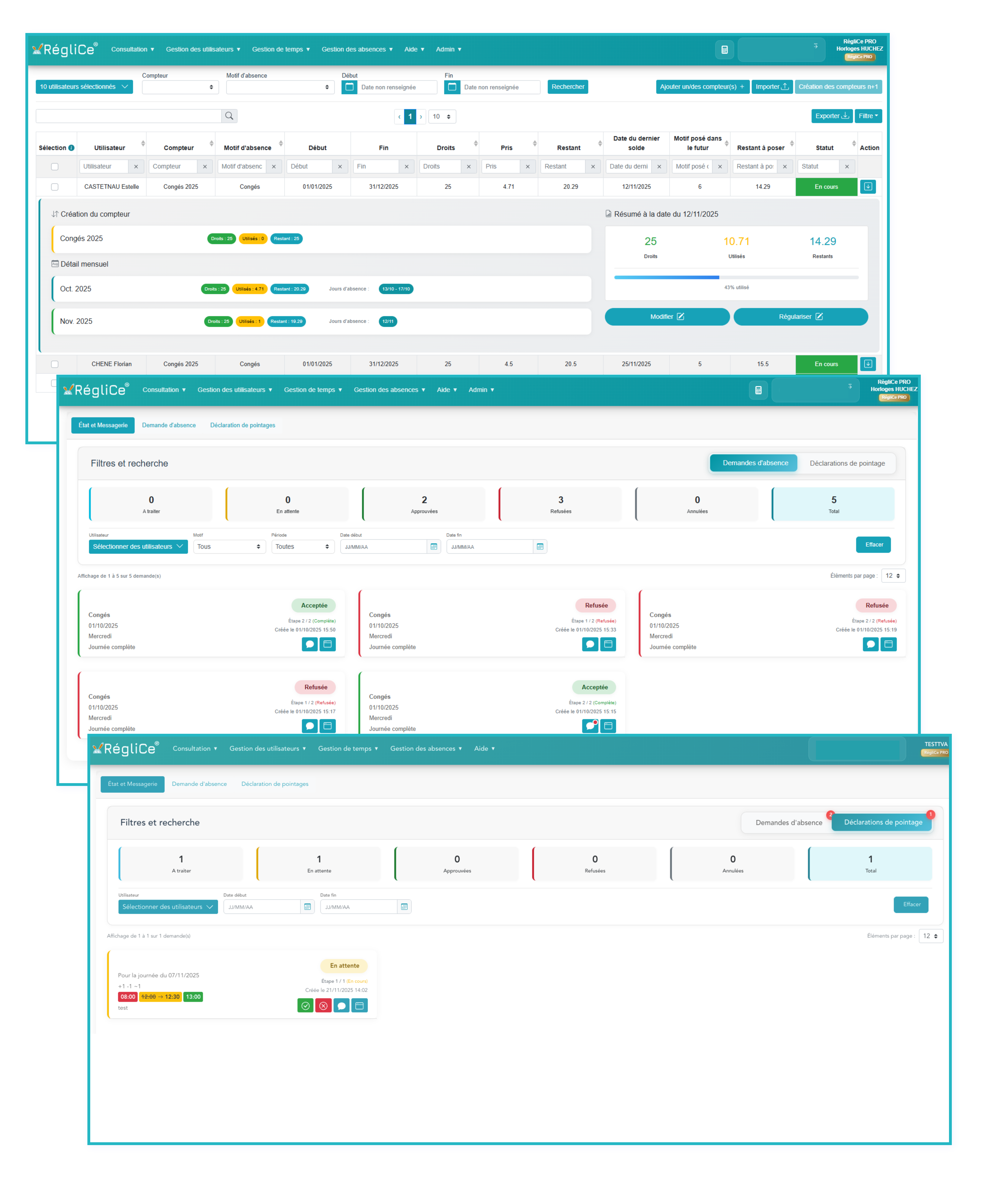 Capture d'écran de la page de gestion des congés et absences